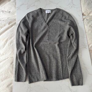 Eric Bompard Grey Cashmere and Silk Sweater with Button Front Detail - XL - Luxu